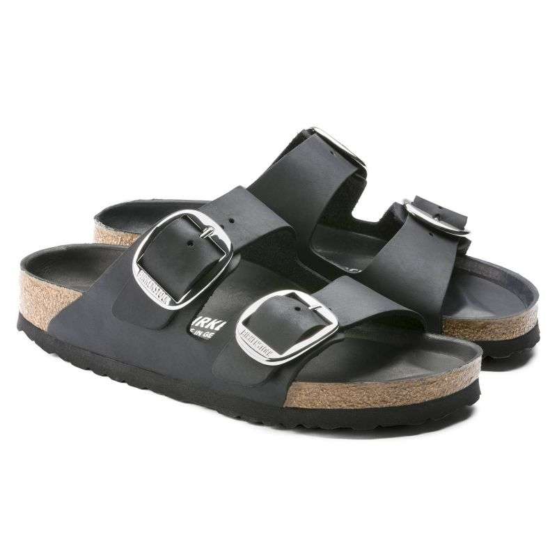 Birkenstock Arizona Big Buckle Oiled Leather Black Narrow Women's Flip-Flops (1011075)