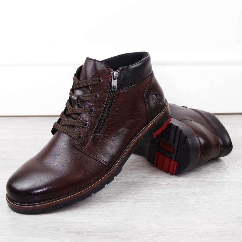 Comfortable leather boots insulated with wool Rieker M RKR625 brown
