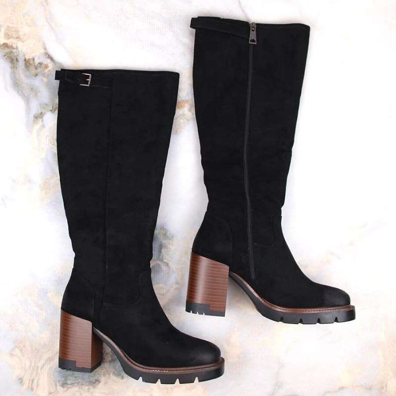 Vinceza W JAN258 suede high-heeled and platform boots, black