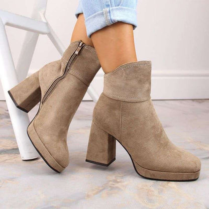 Insulated suede ankle boots with a high heel and platform M.Daszyński W SAN24B, beige