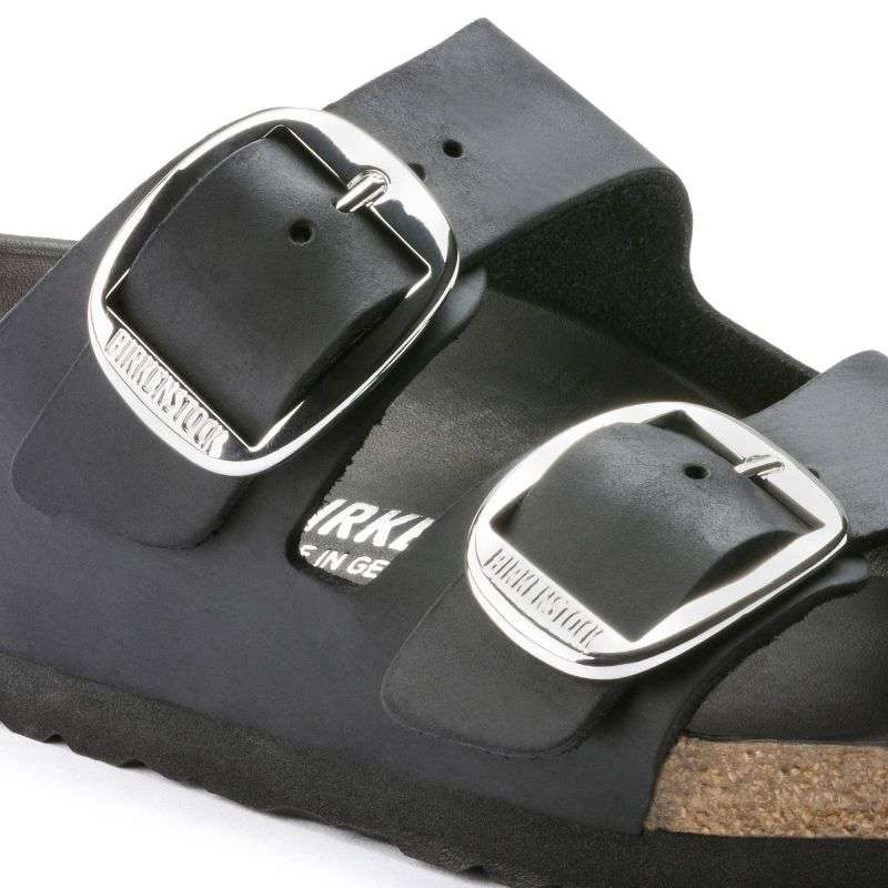 Birkenstock Arizona Big Buckle Oiled Leather Black Narrow Women's Flip-Flops (1011075)
