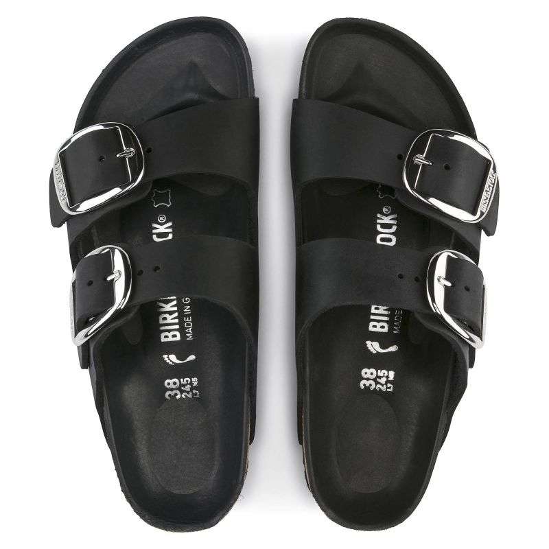 Birkenstock Arizona Big Buckle Oiled Leather Black Narrow Women's Flip-Flops (1011075)