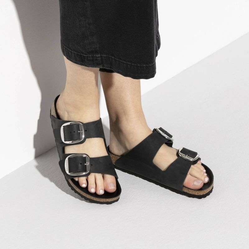 Birkenstock Arizona Big Buckle Oiled Leather Black Narrow Women's Flip-Flops (1011075)