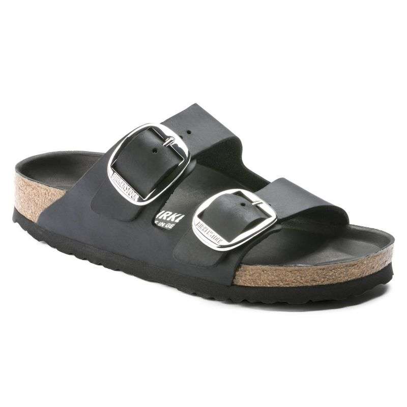 Birkenstock Arizona Big Buckle Oiled Leather Black Narrow Women's Flip-Flops (1011075)