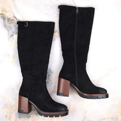 Vinceza W JAN258 suede high-heeled and platform boots, black